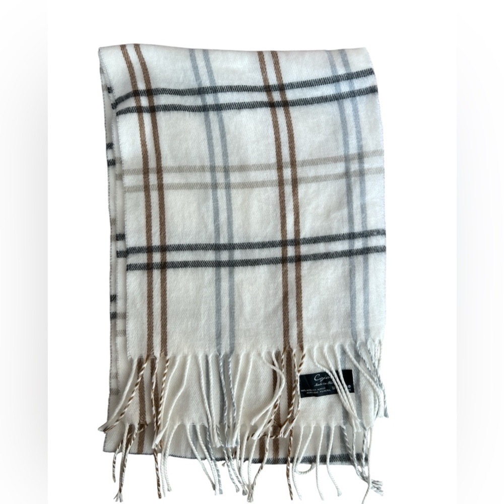 Cejon made in Italy White and Brown Plaid scarf